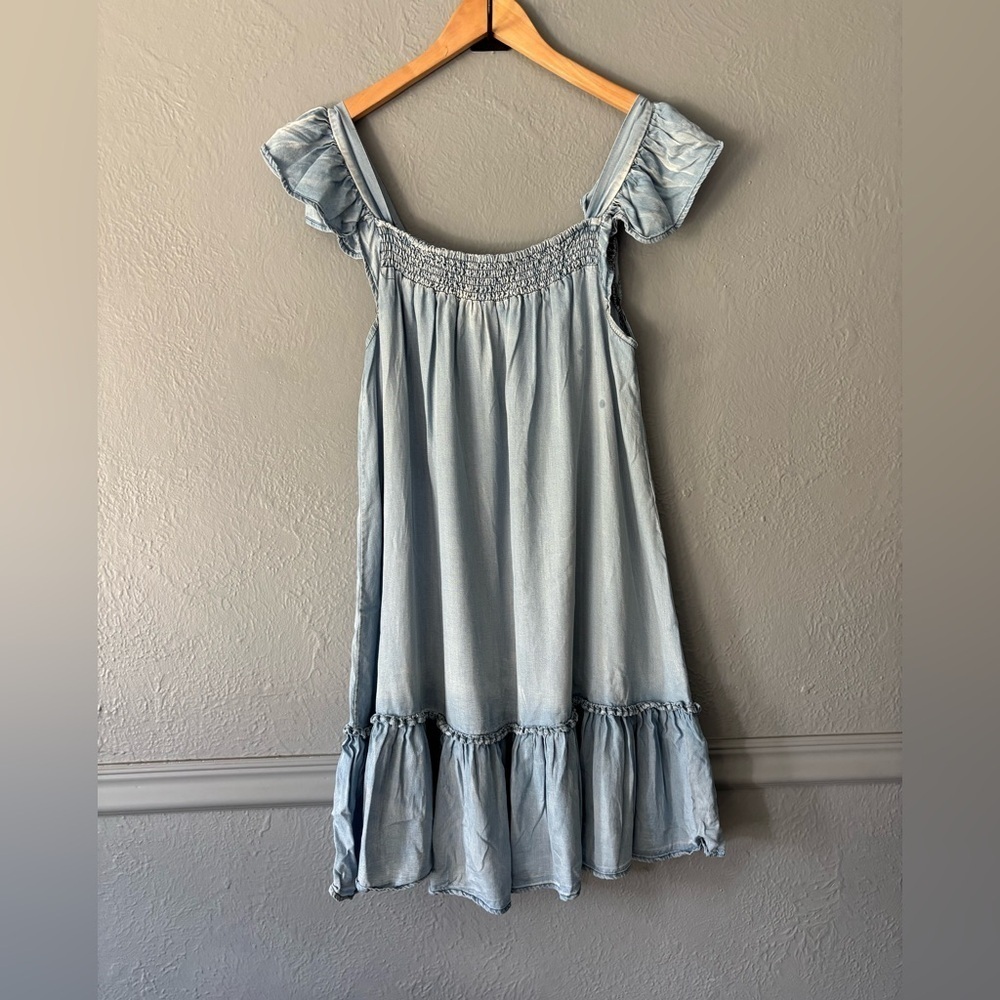 She + Sky | Chambray Ruffle Dress | Light Distressing | L 👗✨ - Picture 10 of 12